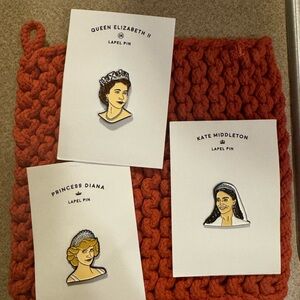 Royalty Lapel Pin Set - Queen Elizabeth II, Princess Diana, Kate Middleton